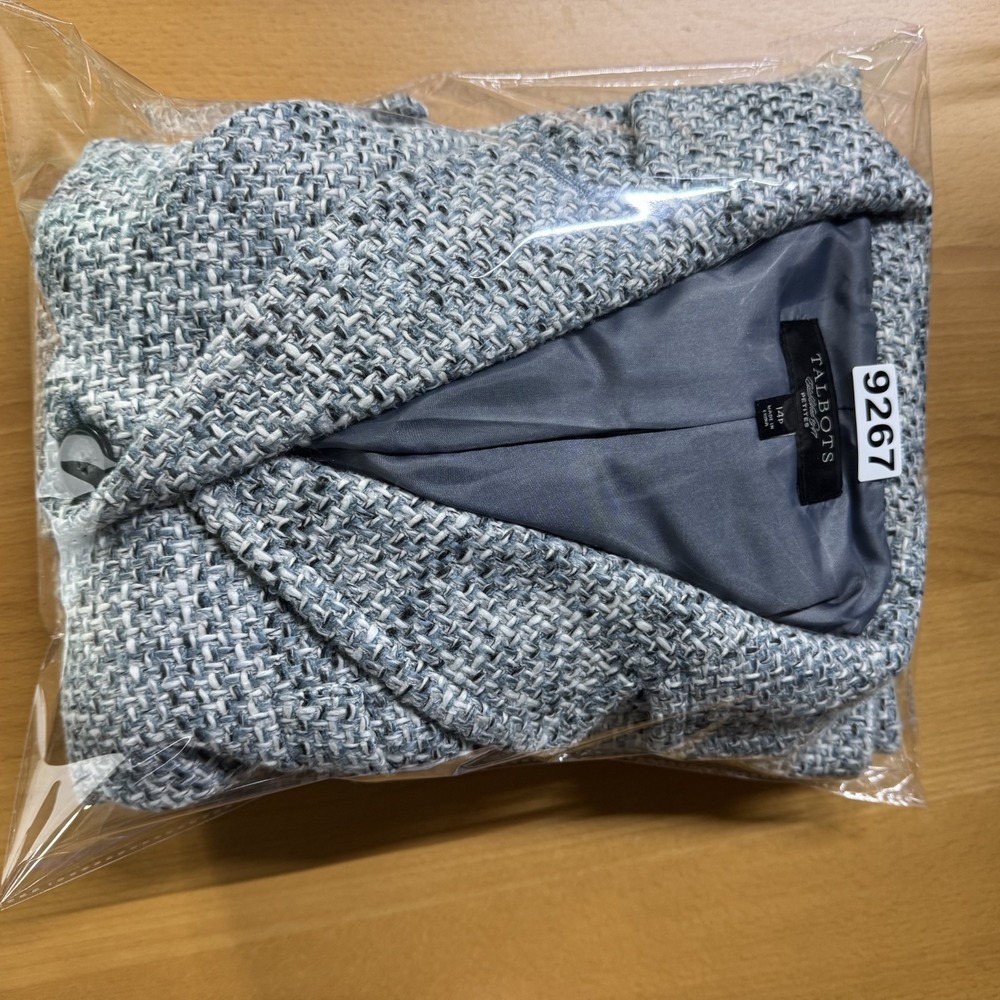 Talbots Tweed Blazer Women's 14P Petite Blue Lined Classic Casual Professional - Picture 8 of 8